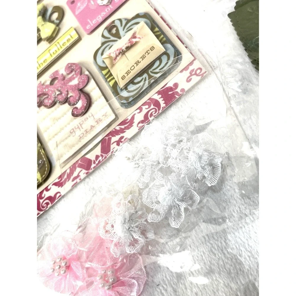 Craft Lot Floral Embellishments Roses Leaves Lace Scrapbooking Cardmaking Mixed